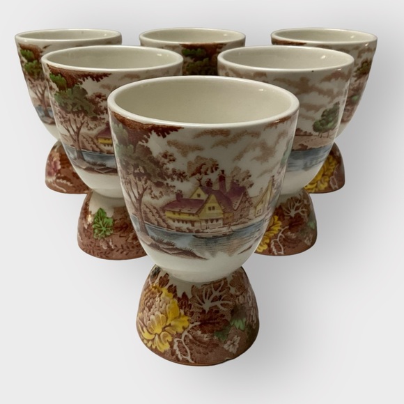 Set of 6 Johnson Brothers Double Egg Cup Transferware Vintage! - Picture 1 of 9
